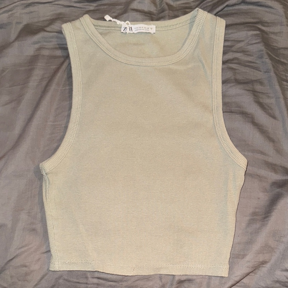 Zara Light Green Ribbed Tank Top